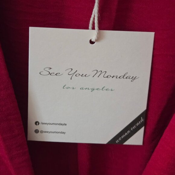 See You Monday Red V-Neck Flutter Sleeve Ruched Midi Dress Size L - NWT - Picture 4 of 6